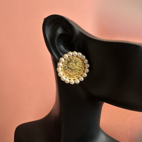 Original Round  Bent 1/4 Lira with Pearl 